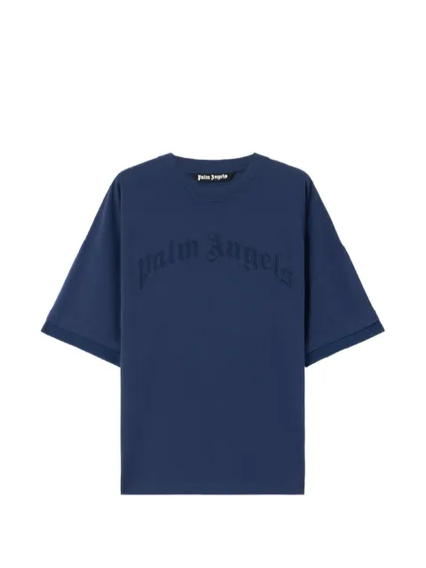 Palm Angels embroidered curved-logo double T-shirt Blue PMAA10QS26JER0014646