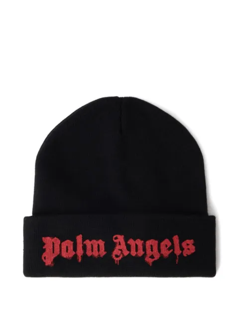 Palm Angels dripping logo beanie hat Black PMLC022S26KNI0021025