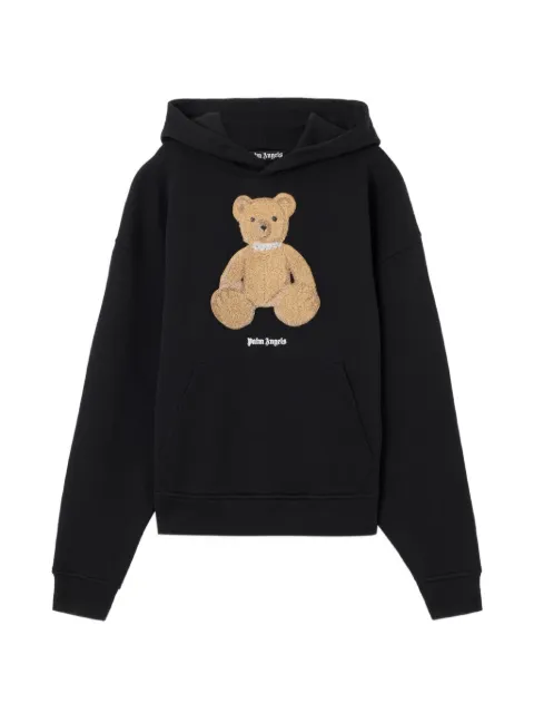 Palm Angels textured bear graphic hoodie Black PMBB17DS26FLE00C1060