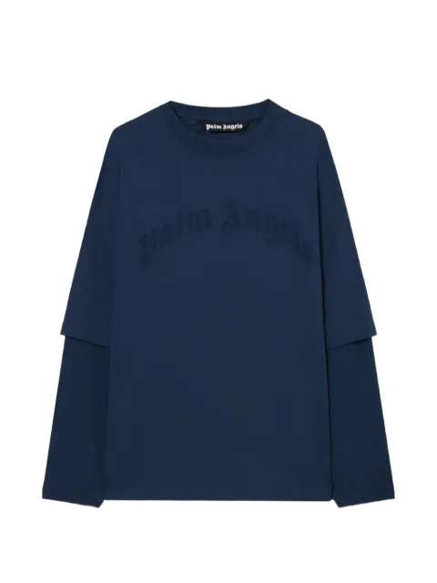 Palm Angels curved logo double long-sleeve T-shirt Blue PMAB05KS26JER0014646