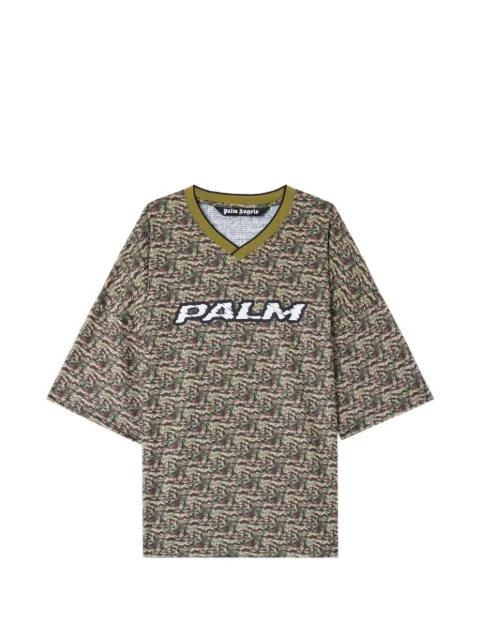 Palm Angels camo logo V-neck T-shirt Green PMAA10NS26FAB0026003