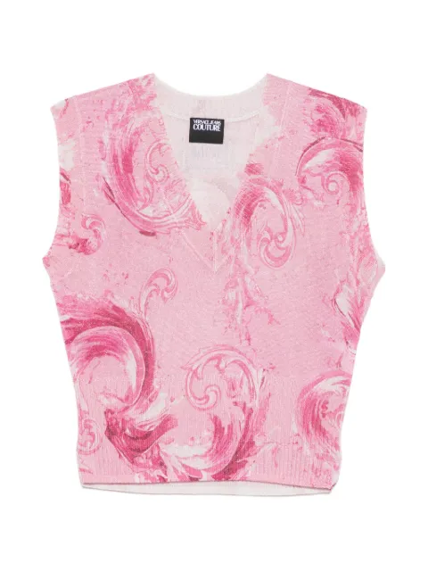 Versace Jeans Couture V-neck patterned top Pink 80HAFM01CMN11