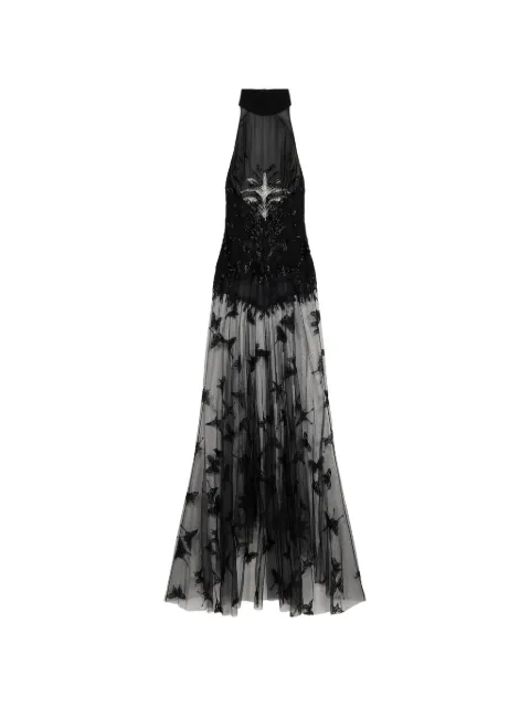 Blumarine embroidered tulle maxi dress Black 4A430A
