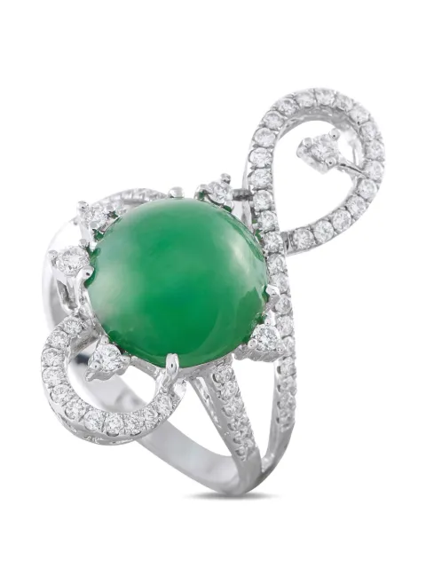 LB Exclusive diamond and jade curved-design ring Silver MF38021026