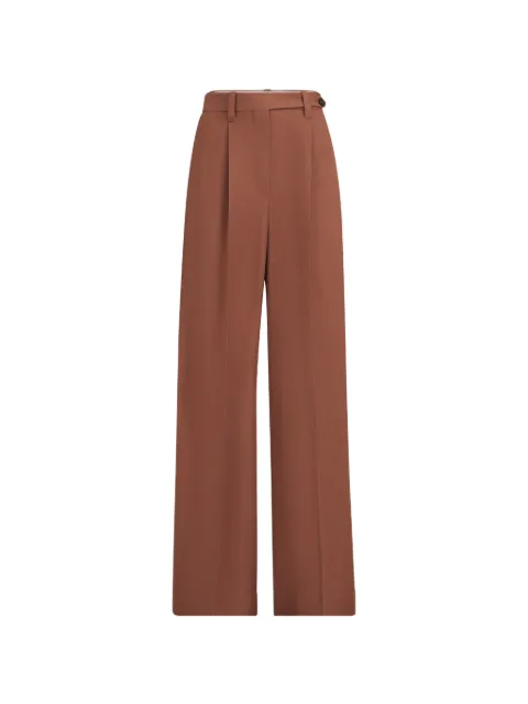 Brunello Cucinelli Viscose and linen fluid twill wide trousers with monili Brown MH126P9138C4182