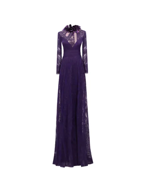 Gemy Maalouf patterned-lace long-sleeves maxi dress Purple GMW257374LD