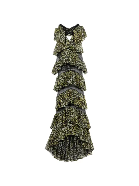 Blumarine ruffled animal-print maxi dress Green 4A424A