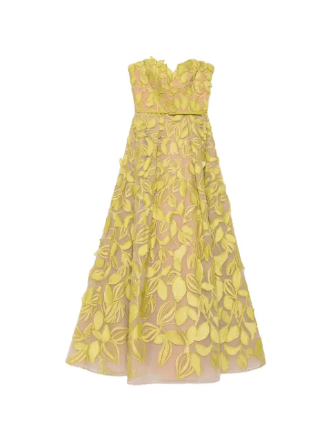 Elie Saab strapless leaf applique dress Green D1088NR26YA061