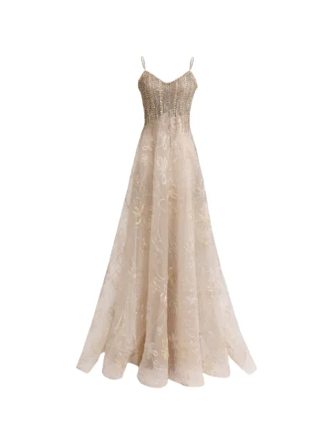 Gemy Maalouf embroidered tulle maxi dress Neutrals GMW257370LD