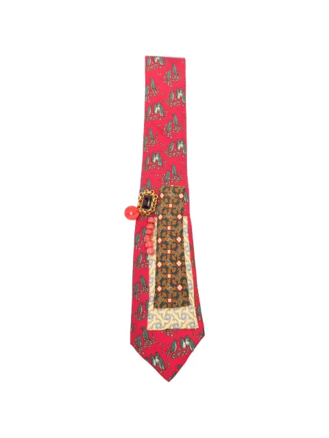 A.N.G.E.L.O. Vintage Upcycling x Stefania Bertoni customised Hermès beaded silk tie Red AU180APS