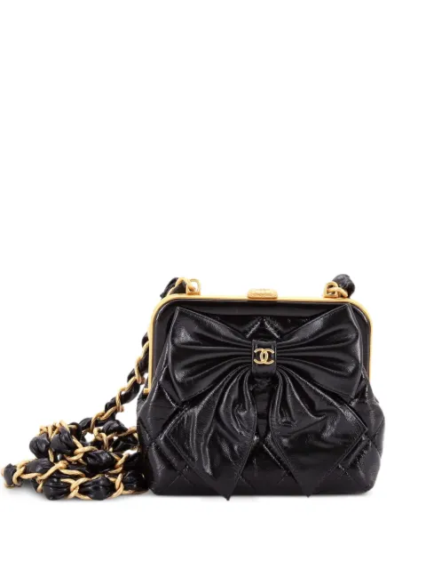 CHANEL Pre-Owned Bow Frame Clutch With Chain Quilted Patent with Lambskin Mini crossbody bag Black 5EG6LOBYF1S4PPVF