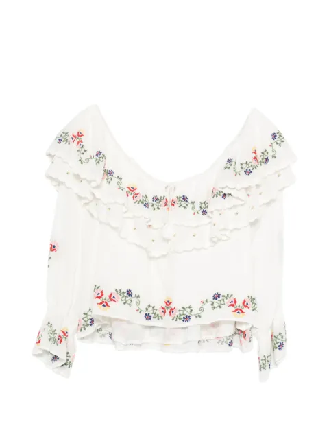 Rixo Maurine embroidered ruffled top White 0300541612607458