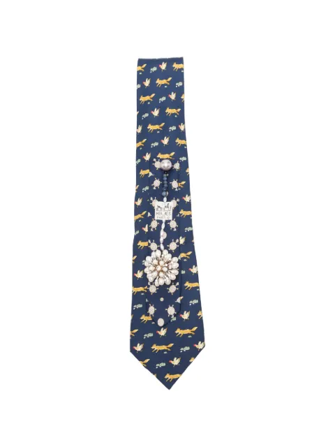 A.N.G.E.L.O. Vintage Upcycling x Stefania Bertoni customised Hermès embellished silk tie Blue AU180APP