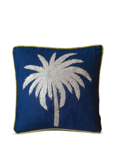 Les-Ottomans palm-tree embroidered cushion Blue EBC1150X50