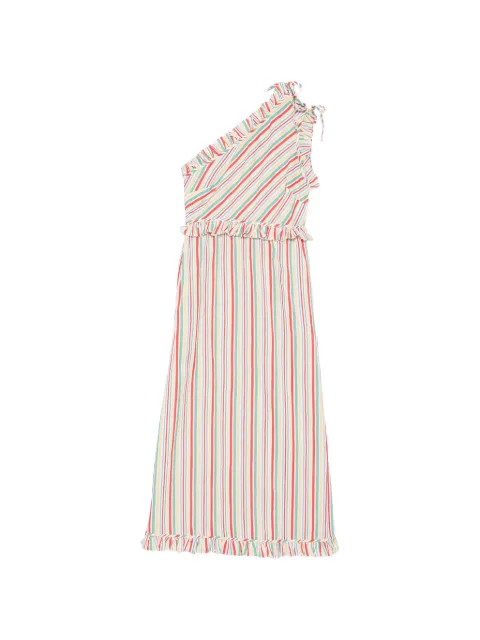 Rixo ruffled striped one-shoulder dress Neutrals 0100528812607553
