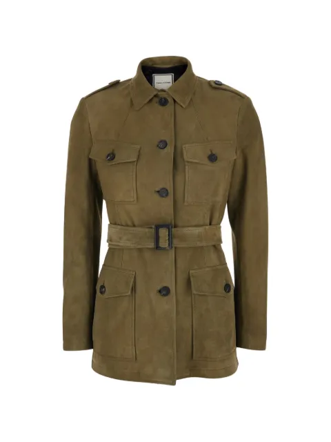 Tagliatore buttoned belted leather coat Green CLEACHE2601OLIVA