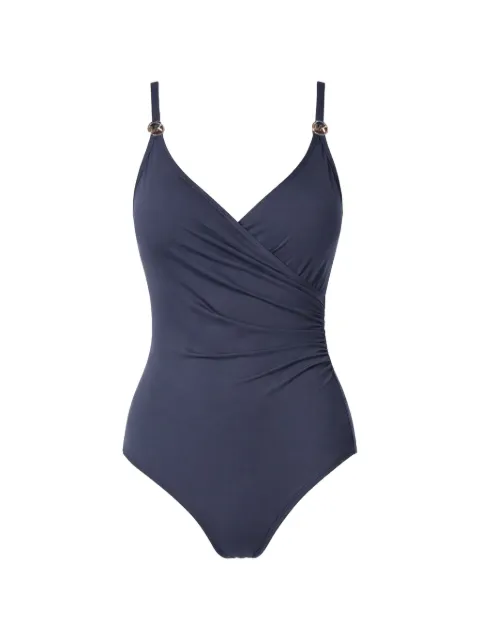 Michael Michael Kors logo V-neck swimsuit Blue MM7M759