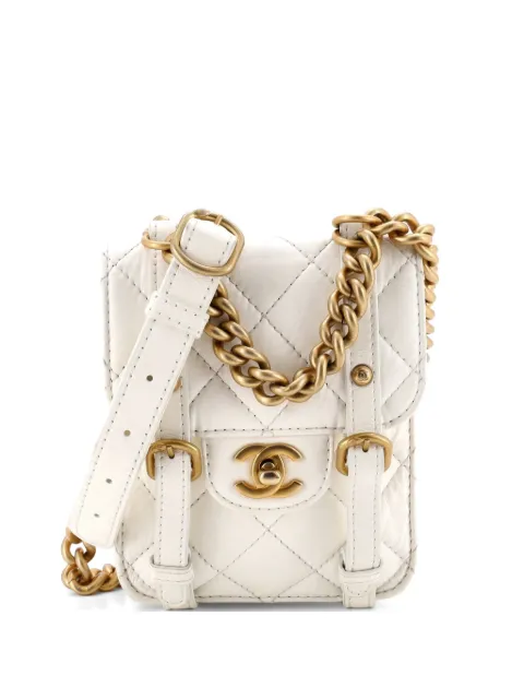 CHANEL Pre-Owned City School Flap Messenger Bag Quilted Aged Calfskin Mini crossbody bag White SUBEC90AXJNUAKYF