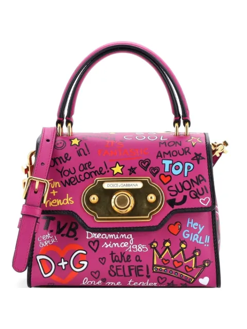 Dolce & Gabbana Pre-Owned Welcome Top Handle Bag Printed Leather Mini satchel Purple XAX8420RNJWAACN4