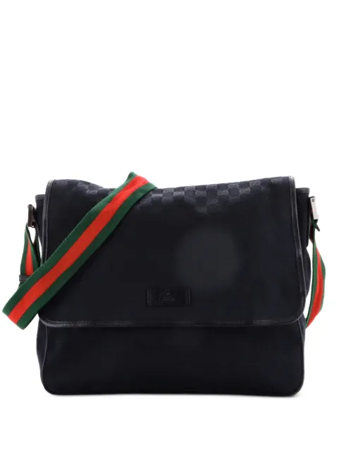 Gucci Pre-Owned Web Strap Flap Messenger GG Canvas Medium crossbody bag Black 73W05T6R3U2IQ4YB