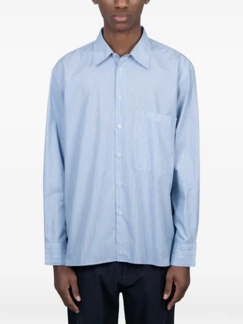 Universal Works square-pocket striped shirt Blue 34555