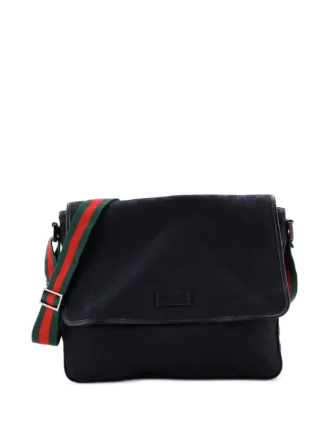 Gucci Pre-Owned Web Strap Flap Messenger GG Canvas Medium crossbody bag Black KJ1MMP6TDW8EA5XV