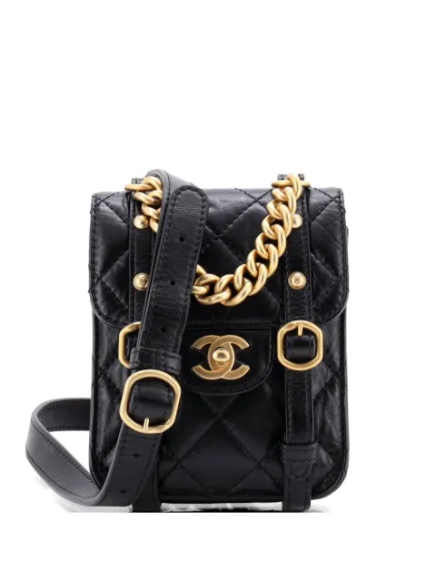 CHANEL Pre-Owned City School Flap Messenger Bag Quilted Aged Calfskin Mini crossbody bag Black R1AEJV58X00VP70S