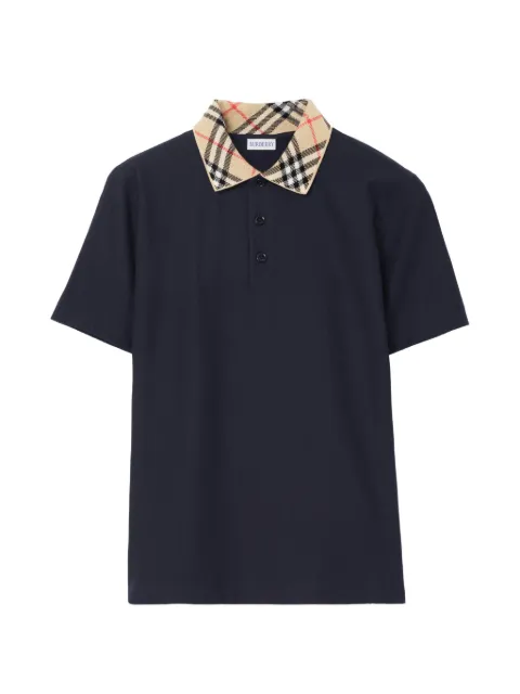 Burberry Check-collar cotton polo shirt Blue 8126967