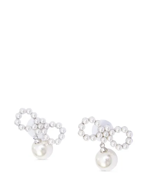 Self-Portrait white pearl bow earrings Silver SS26606EP