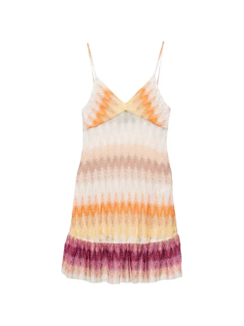 Missoni zigzag-knit ruffled mini dress Neutrals DS26WG1RBR015K