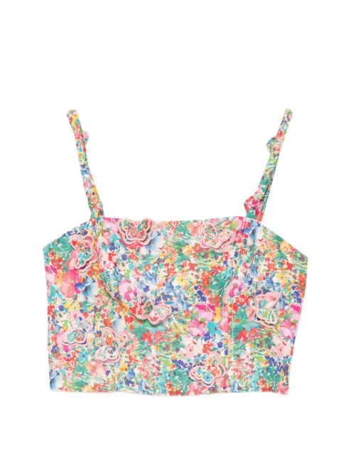 FARM Rio butterfly-appliquéd crop top Green 358963
