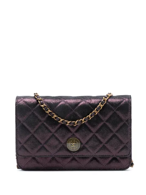 CHANEL Pre-Owned 2013-2014 Quilted Iridescent Lambskin Tartan Button Wallet On Chain crossbody bag Purple RSS6JUKOMB9XJLPX