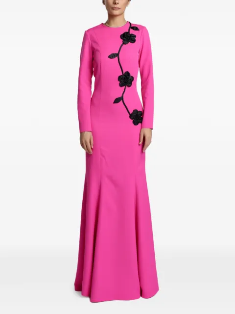 MIAU by Clara Rotescu Hyacinth floral-appliqué crew-neck maxi dress Pink HYACINTH