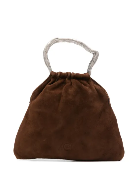AUTENTICA 504 small Delia suede sculptural-handle pouch Brown DPSSD1245