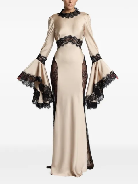 MIAU by Clara Rotescu Silene bell-sleeve lace maxi dress Neutrals SILENE