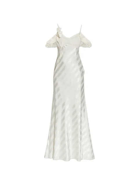 Self-Portrait lace-detail striped maxi dress White SS26259XBC