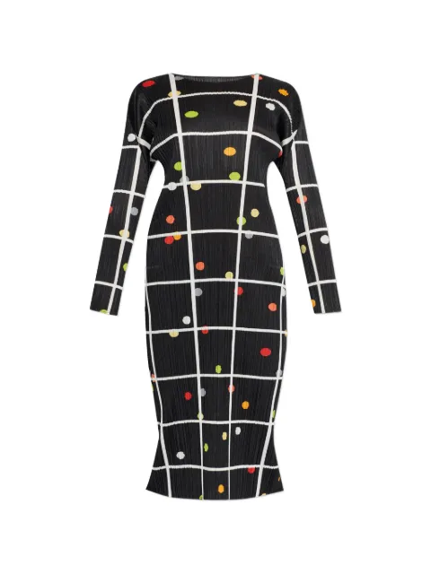 Pleats Please Issey Miyake pleated grid print dress Black PP66JH686