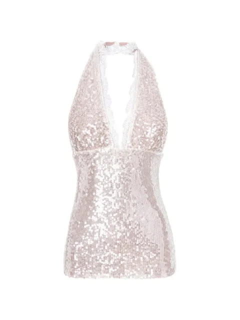 MANURÍ Pixie sequin lace top Neutrals MRSS26PLEL9TP49