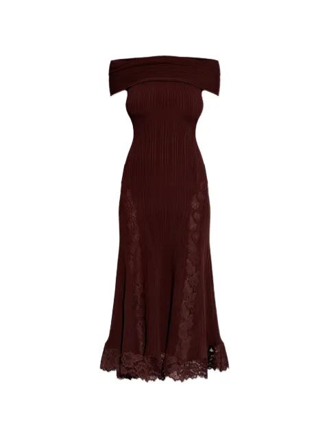 Self-Portrait off-shoulder lace-detail midi dress Red SS26089MBU
