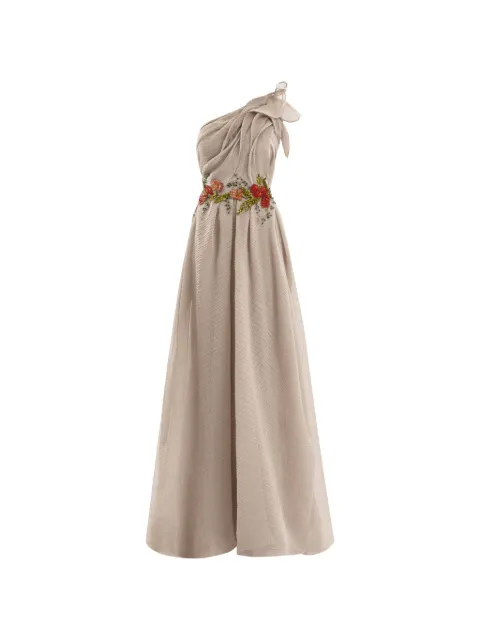 Gemy Maalouf floral-embroidered one-shoulder maxi dress Neutrals GMSS267802LD