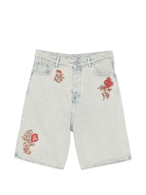 Drôle De Monsieur floral-embroidered denim shorts Blue KBS147CO123DUS