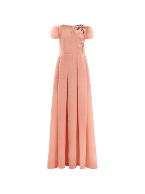 Gemy Maalouf floral-appliqué pleated maxi dress Orange GMSS267804LD