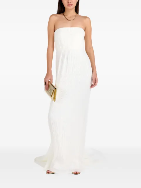 Solace London strapless plissé-effect maxi dress White OS31064