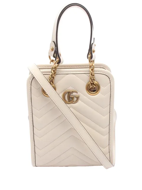 Gucci Pre-Owned 2016-2026 Mini GG Marmont Calfskin Matelasse Tote satchel White 2ZY4YNVNT2D0JHKM