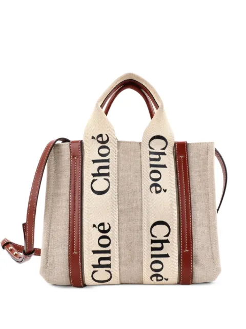 Chloé Pre-Owned Woody Canvas with Leather Small tote bag Brown TL1UYKMNOX85ZV0W