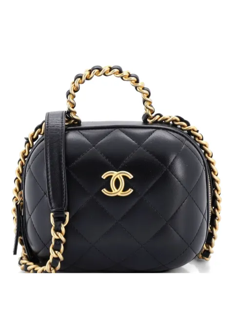 CHANEL Pre-Owned CC Bubble Top Handle Vanity Case with Chain Quilted Lambskin Small satchel Black 2GHXG9BONLIFTRNO