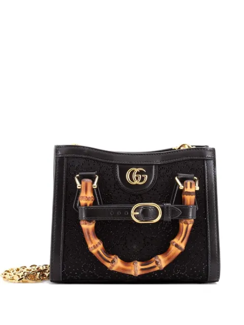 Gucci Pre-Owned Diana NM Bamboo Handle Crystal Embellished GG Canvas Mini tote bag Black 7EO9URXFSBFL9KWN
