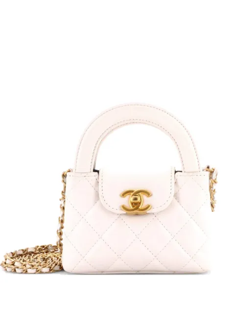 CHANEL Pre-Owned Kelly Top Handle Shopping Bag Quilted Shiny Aged Calfskin Nano crossbody bag White OOYL710F0ACLE9UW