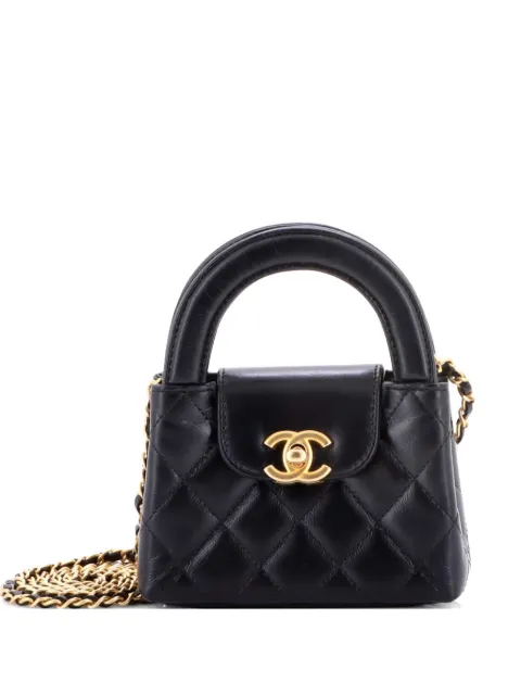 CHANEL Pre-Owned Kelly Top Handle Shopping Bag Quilted Shiny Aged Calfskin Nano crossbody bag Black GQSMB994KAUV6M1P