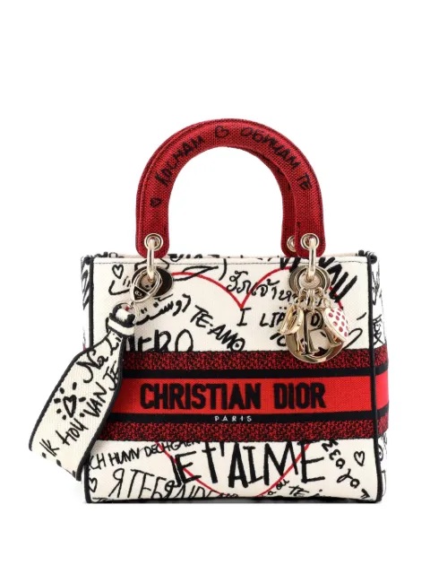 Christian Dior Pre-Owned Lady D-Lite Bag Embroidered Canvas Medium satchel Red QVVEB0L29D3PY7YA